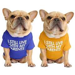 KUTKUT 2 Pcs Pet Dog Breathable Stretchy Round Neck T-Shirt I Still Live with My Parents Pet Puppy Cats Dog Cooling Vest T-Shirts Soft Cotton Clothes| French Bulldog Dog Shirt - kutkutstyle