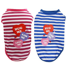 KUTKUT 2Pcs Small Dog & Cat Cotton Tshirt | Breathable Hug Me Stripes Pattern Sleeveless Shirt for Cavalier King, Lhasa Apso, Bichon Frise, Pug etc - kutkutstyle