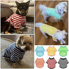 KUTKUT 2Pcs Small Dog Soft Cotton Striped Clothing, Puppy Vest T-Shirts Outfits for Dogs and Cat, Doggy Breathable Tshirts for Pet Dogs Boy and Girl - kutkutstyle