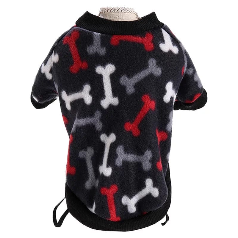 KUTKUT Bone Printing Breathable Round Neck Coral Fleece Sweater | Winter Shirt for Puppy Dog Warm Apparel-T-Shirt-kutkutstyle