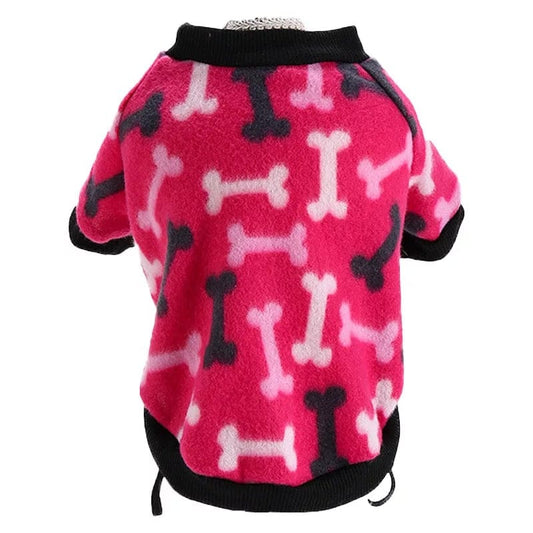 KUTKUT Bone Printing Breathable Round Neck Coral Fleece Sweater | Winter Shirt for Puppy Dog Warm Apparel - kutkutstyle