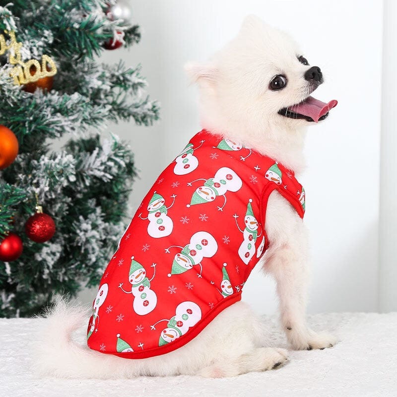 KUTKUT Christmas Style Pet Dog Shirt | Vest Sleeveless Snowman Printed Soft Texture T- Shirt for Yorkie, Maltese, Shih Tzu etc - kutkutstyle