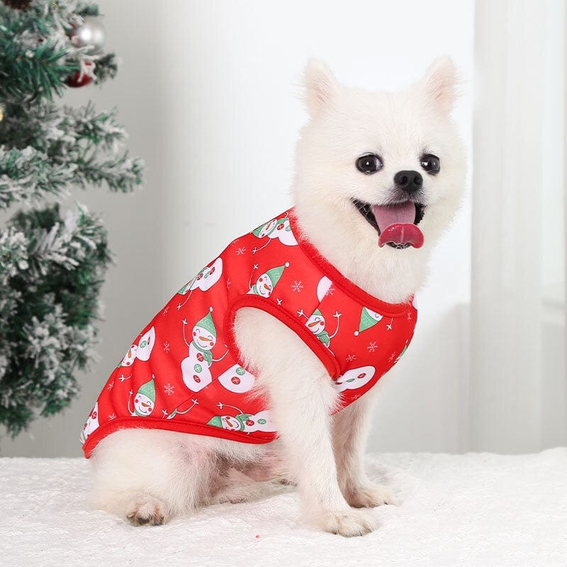 KUTKUT Christmas Style Pet Dog Shirt | Vest Sleeveless Snowman Printed Soft Texture T- Shirt for Yorkie, Maltese, Shih Tzu etc - kutkutstyle