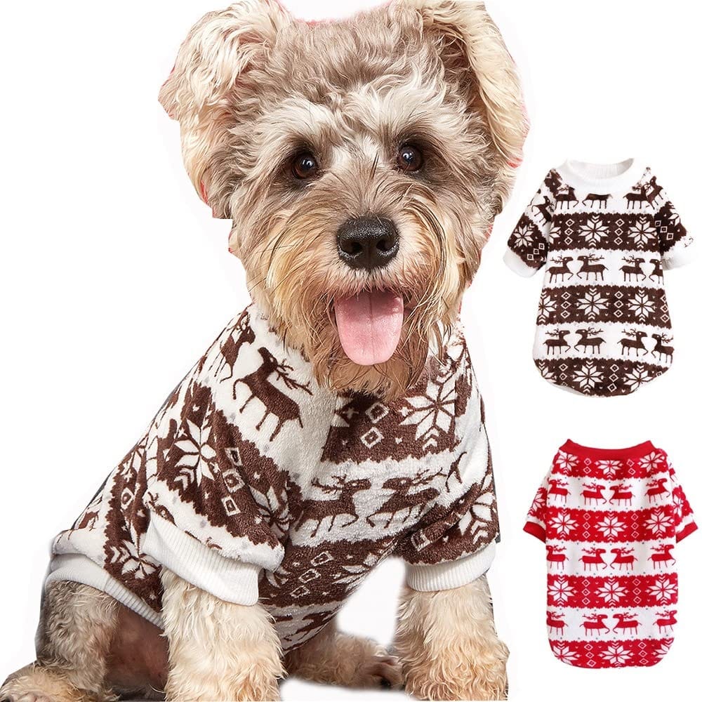 KUTKUT Combo of 2 Argyle Pattern Breathable Round Neck Flannel Fleece Pullover | Winter Shirt for Yorkie, Maltese, Mini Pom Small Dogs Puppy - kutkutstyle