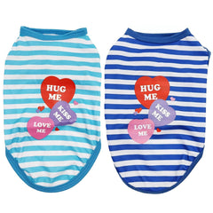 KUTKUT Combo of 2Pcs Small Dog & Cat Cotton Tshirt | Breathable Hug Me Stripes Pattern Sleeveless Shirt for Papillon, Shihtzu, Bichon Frise etc and Cats - kutkutstyle