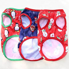 KUTKUT Combo of 3 Christmas Style Pet Dog Shirt | Vest Sleeveless Snowflakes, Santa & Snowman Printed Soft Texture T- Shirt For Cavalier King, Bichon, Etc Dogs - kutkutstyle