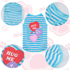 KUTKUT Combo of 3Pcs Small Dog & Cat Cotton Tshirt | Breathable Hug Me Stripes Pattern Sleeveless Shirt for Papillon, Shihtzu, Bichon Frise etc and Cats - kutkutstyle