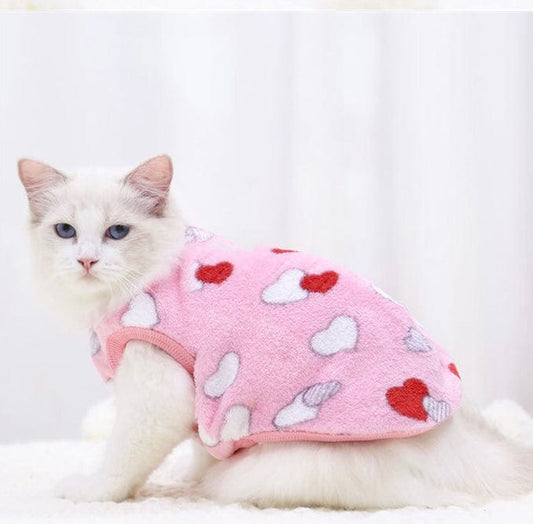 KUTKUT Cute Heart Print Fashion Soft Flannel Fleece Shirt for Small Puppy/Cat, Winter Shirt for Shih Tzu, Maltese, Yorkie etc. - kutkutstyle