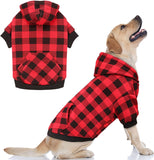 KUTKUT Dog Hoodie British Style Plaid Pet Sweaters with Hat Fleece Cold Weather Dog Hoodies with Pocket Windproof Pullover Pet Winter Sweatshirts for Small Medium Dogs with Harness Hole - kut