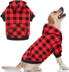 KUTKUT Dog Hoodie British Style Plaid Pet Sweaters with Hat Fleece Cold Weather Dog Hoodies with Pocket Windproof Pullover Pet Winter Sweatshirts for Small Medium Dogs with Harness Hole - kut