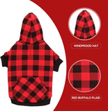 KUTKUT Dog Hoodie British Style Plaid Pet Sweaters with Hat Fleece Cold Weather Dog Hoodies with Pocket Windproof Pullover Pet Winter Sweatshirts for Small Medium Dogs with Harness Hole - kut