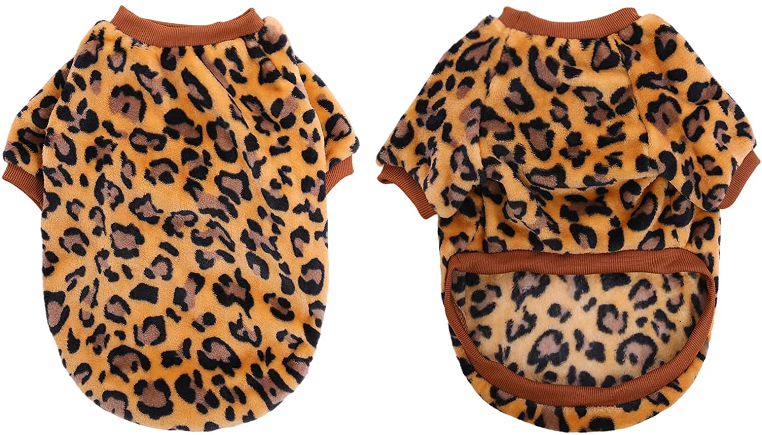 KUTKUT Fleece Dog Hoodie, Soft Flannel Dog Sweatshirt Clothes for Puppy Small Dogs, Cute Leopard Winter Party Dress Up Clothes for Puppy French Bulldog, Shih Tzu etc - kutkutstyle