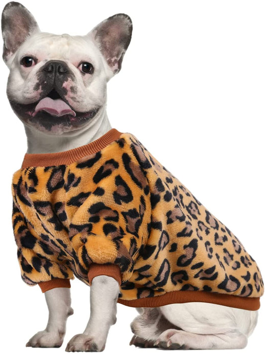 KUTKUT Fleece Dog Hoodie, Soft Flannel Dog Sweatshirt Clothes for Puppy Small Dogs, Cute Leopard Winter Party Dress Up Clothes for Puppy French Bulldog, Shih Tzu etc - kutkutstyle