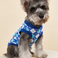 KUTKUT Pack of 2 Dog Cat Sleeveless Shirt, Brethable Plaid Cotton Argyle Pattern Top, Summer Clothes for Cats & Small Dogs ShishTzu, Poodle, Bichon Frise etc - kutkutstyle