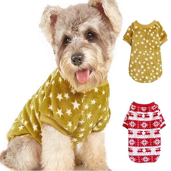 kutkutstyle T-Shirt KUTKUT Pack of 2 Star & Argyle Pattern Breathable Round Neck Flannel Fleece Pullover | Winter Shirt for Yorkii, Maltese, Mini Pom Small Dogs Puppy