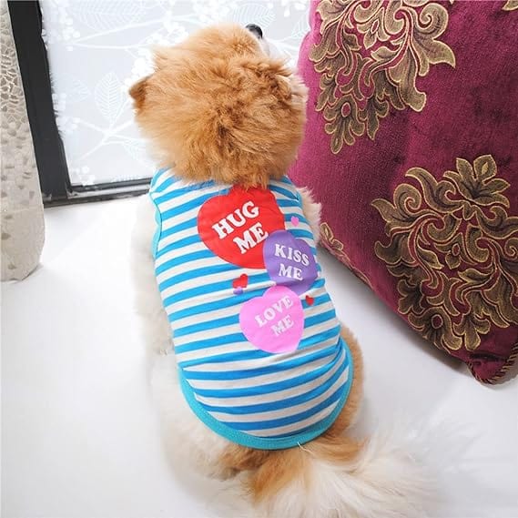 kutkutstyle T-Shirt KUTKUT Pack of 2Pcs Small Dog & Cat Cotton Tshirt | Breathable Hug Me Stripes Pattern Sleeveless Shirt for Cavalier King, Lhasa Apso, Bichon Frise, Pug etc