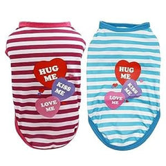 kutkutstyle T-Shirt KUTKUT Pack of 2Pcs Small Dog & Cat Cotton Tshirt | Breathable Hug Me Stripes Pattern Sleeveless Shirt for Cavalier King, Lhasa Apso, Bichon Frise, Pug etc
