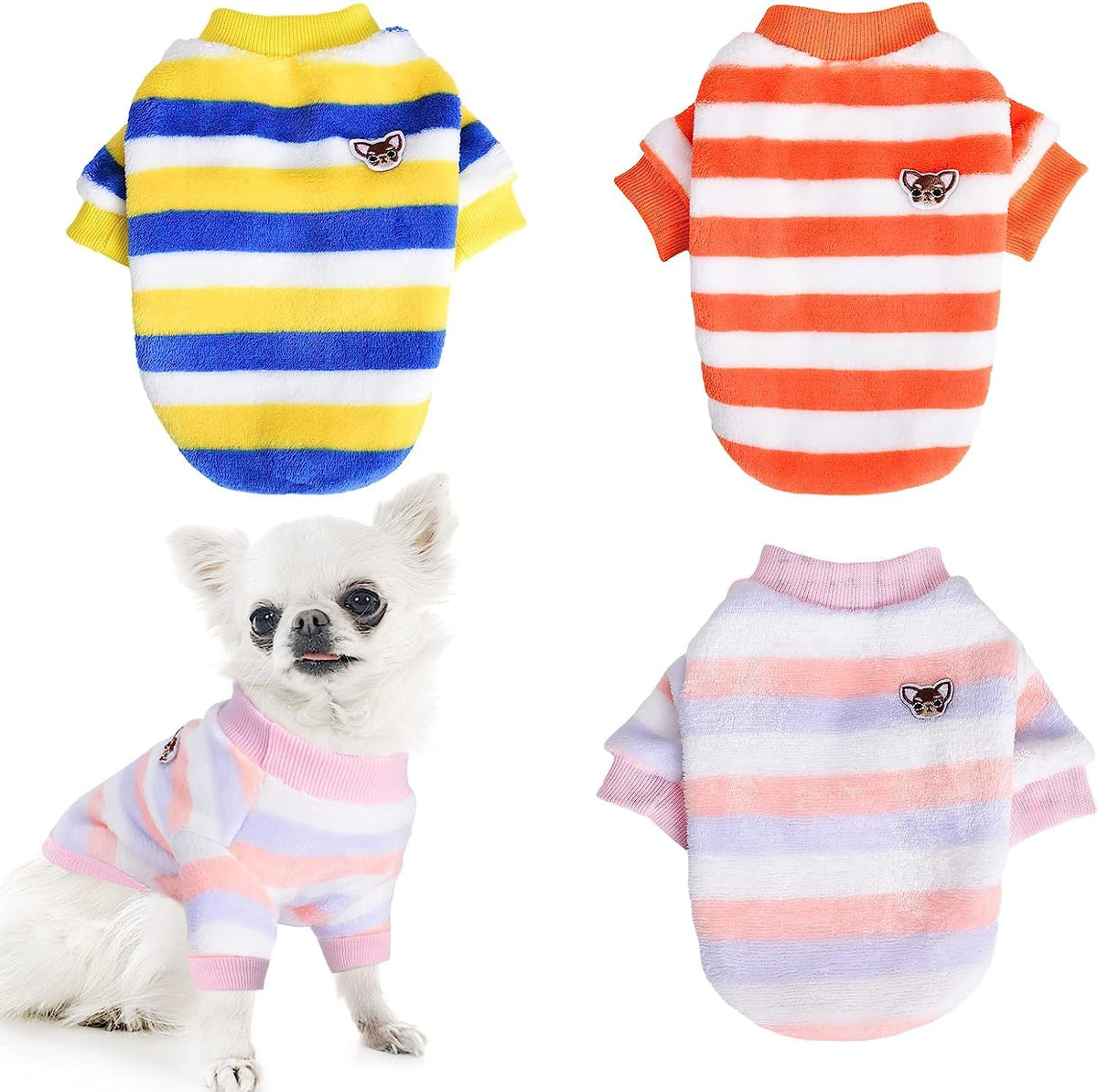 KUTKUT Pack of 3Pcs Dog Sweaters for Small Dogs Cats, Dog Clothes for Small Dogs Cat Girl Boy-Fleece Fall Dog Sweater for Chiuhuahua, Yorkshire, Toypom etc-T-Shirt-kutkutstyle