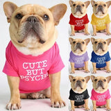 KUTKUT Pet Dog Breathable Stretchy Round Neck T-Shirt Cute But Psycho Pet Puppy Cats Dog Summer Soft Cotton Tshirt| French Bulldog Dog Shirt-T-Shirt-kutkutstyle