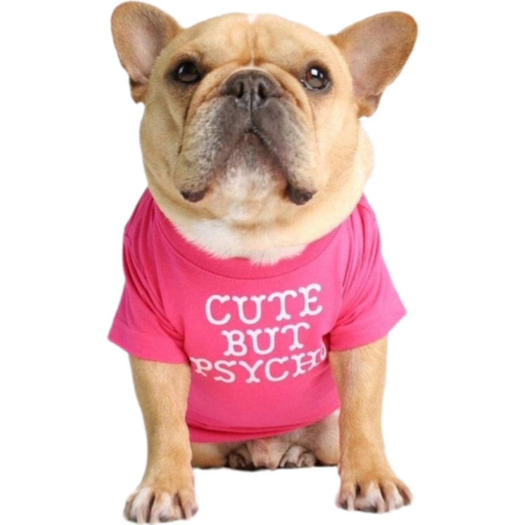 KUTKUT Pet Dog Breathable Stretchy Round Neck T-Shirt Cute But Psycho Pet Puppy Cats Dog Summer Soft Cotton Tshirt| French Bulldog Dog Shirt for Pet Clothes-T-Shirt-kutkutstyle