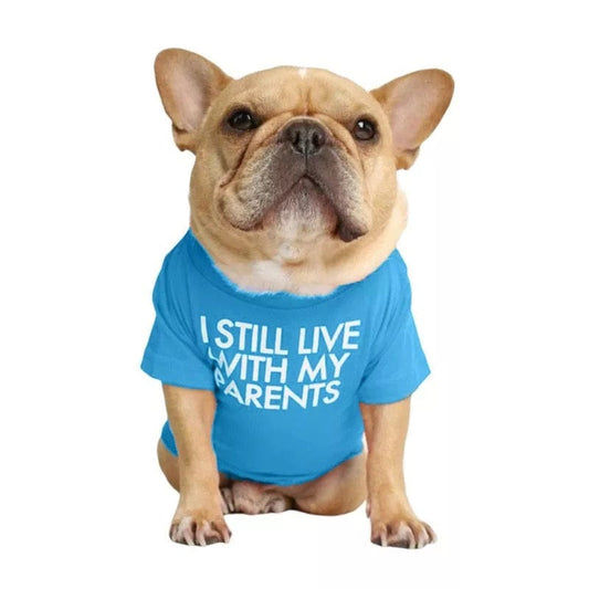 KUTKUT Pet Dog Breathable Stretchy Round Neck T-Shirt I Still Live with My Parents Pet Puppy Cats Dog Summer Soft Cotton Tshirt| French Bulldog Dog Shirt-T-Shirt-kutkutstyle