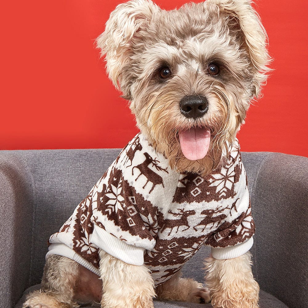 KUTKUT Reindeer Argyle Pattern Breathable Round Neck Flannel Fleece Pullover | Winter Shirt for Yorkie, Maltese, Mini Pom Small Dogs Puppy-T-Shirt-kutkutstyle