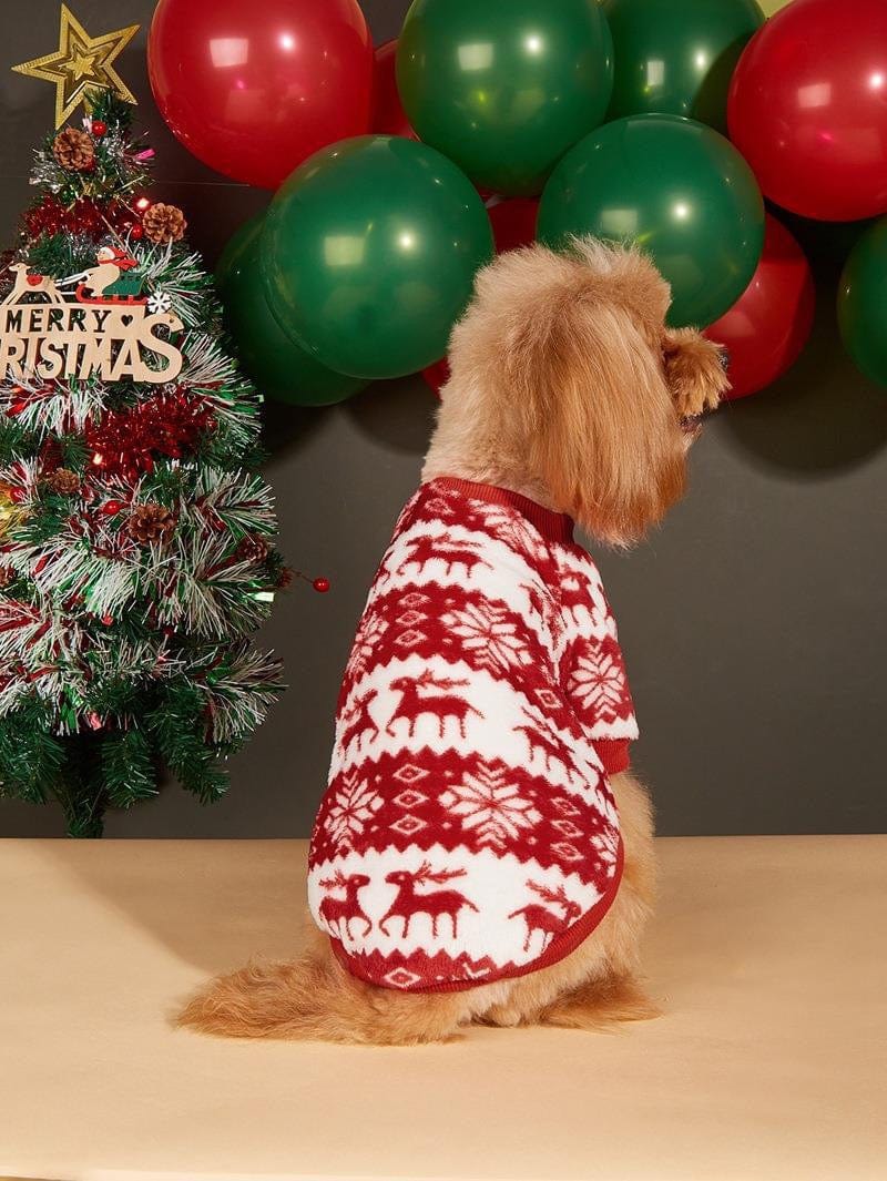 KUTKUT Reindeer Argyle Pattern Breathable Round Neck Flannel Fleece Sweater | Winter Shirt for Yorkie, Maltese, Mini Pom Small Dogs Puppy-T-Shirt-kutkutstyle