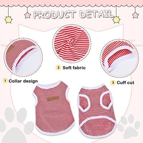 kutkutstyle T-Shirt KUTKUT Set of 2 Pcs Striped T-Shirt Puppy Clothes for Small Dogs, Stretchy Summer Cotton Cat Vest Doggy Tee Tank Top for Maltese, Bichon, Papillon, Pekingese