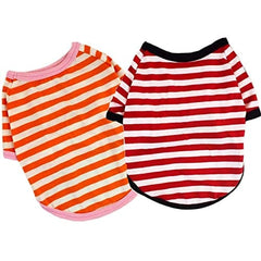 kutkutstyle T-Shirt KUTKUT Set of 2 Small Dog Cotton Striped Clothing, Puppy Vest T-Shirts Outfits for Dogs and Cat Apparel,Breathable Soft Shirts for Pet Dogs Kitten Boy and Girl