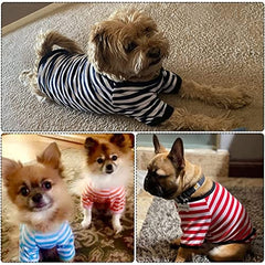 kutkutstyle T-Shirt KUTKUT Set of 2 Small Dog Soft Cotton Striped Clothing, Puppy Vest T-Shirts Outfits for Dogs and Cat, Breathable Soft Shirts for Pet Dogs Kitten Boy and Girl
