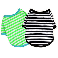 kutkutstyle T-Shirt KUTKUT Set of 2 Small Dog Soft Cotton Striped Clothing, Puppy Vest T-Shirts Outfits for Dogs and Cat, Breathable Soft Shirts for Pet Dogs Kitten Boy and Girl