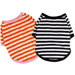 kutkutstyle T-Shirt KUTKUT Set of 2 Small Dog Soft Cotton Striped Clothing, Puppy Vest T-Shirts Outfits for Dogs and Cat, Breathable Tshirts for Pet Dogs Boy and Girl