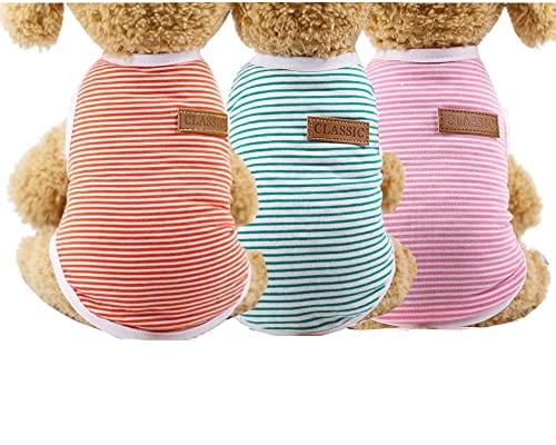 KUTKUT Set of 3 Dog Striped T-Shirt Puppy Clothes for Small Dogs, Stretchy Summer Cotton Cat Vest Doggy Tee Tank Top for Maltese, Bichon, Papillon, Pekingese - kutkutstyle