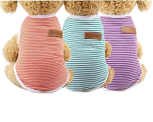 KUTKUT Set of 3 Pcs Striped T-Shirt Puppy Clothes for Small Dogs, Kitten, Stretchy Summer Cotton Vest Doggy Tee Tank Top For ShihTzu, Bichon, Papillon, Pekingese etc - kutkutstyle