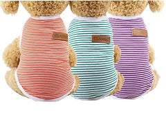 KUTKUT Set of 3 Pcs Striped T-Shirt Puppy Clothes for Small Dogs, Kitten, Stretchy Summer Cotton Vest Doggy Tee Tank Top For ShihTzu, Bichon, Papillon, Pekingese etc - kutkutstyle
