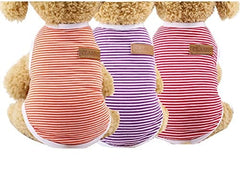 KUTKUT Set of 3 Pcs Striped T-Shirt Puppy Clothes for Small Dogs, Stretchy Summer Cotton Cat Vest Doggy Tee Tank Top for Maltese, Bichon, Papillon, Pekingese - kutkutstyle