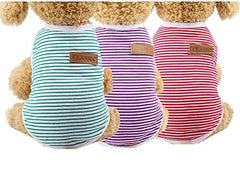 KUTKUT Set of 3 Striped T-Shirt Puppy Clothes for Small Dogs, Kitten, Summer Cotton Vest Doggy Tank Top for Maltese, Bichon, Papillon, Pekingese - kutkutstyle