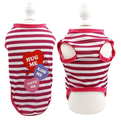 KUTKUT Small Dog & Cat Cotton T-Shirt | Breathable Hug Me Stripes Print Sleeveless Tee Shirt for Cavalier King, Bichon Frise,Lhasa Apso, French Bulldog Puppy etc - kutkutstyle