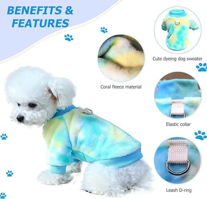 KUTKUT Small Dog Cat Flannel Fleece Sweater,Winter Plush Thickned Warm Breathable Pullover with Leash Ring Buckle for Pekingese, Papillon etc & Small Dogs Cats-T-Shirt-kutkutstyle