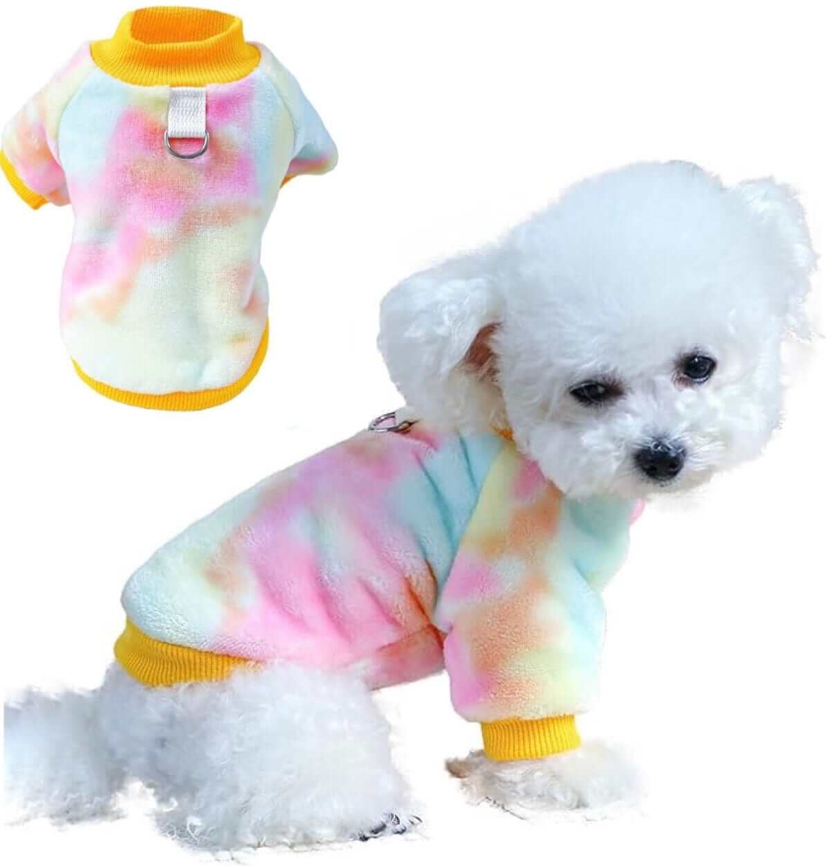 KUTKUT Small Dog Cat Flannel Plush Sweater, Winter Fleece Thickned Warm Breathable Pullover with Leash Ring Buckle for Yorkshire, Maltese and Small Dogs Cats-T-Shirt-kutkutstyle