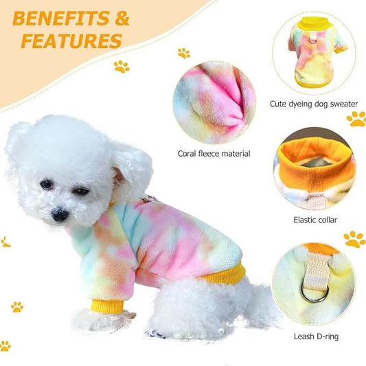 KUTKUT Small Dog Cat Flannel Plush Sweater, Winter Fleece Thickned Warm Breathable Pullover with Leash Ring Buckle for Yorkshire, Maltese and Small Dogs Cats - kutkutstyle