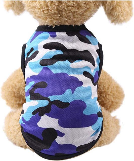 KUTKUT Small Dog Shirt Breathable Camouflage Pet Vest Puppy Kitten Sleeveless Shirts Pullover Pet Daily Camo Clothes for Dogs Cats Summer Cute Soft Stretchy Dog Basic T-Shirt - kutkutstyle