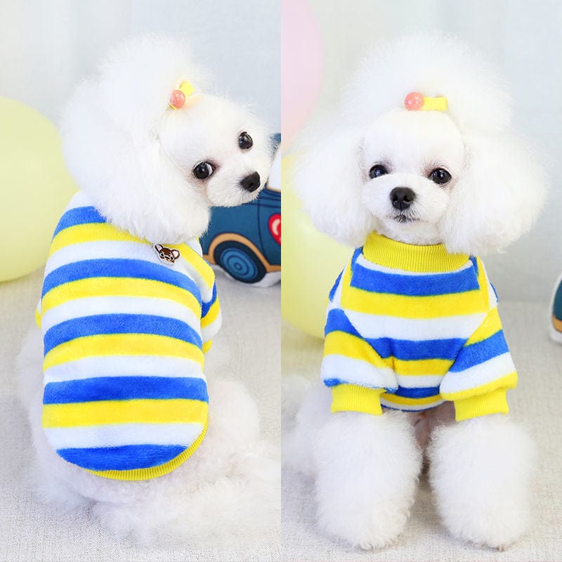 KUTKUT Soft Warm Fleece Small Dog & Cat Shirt, Cute Stripe Pattern Stretchable Winter Cosy Vest Tshirt for Chiuhuahua, Yorkshire, Toypom etc - kutkutstyle