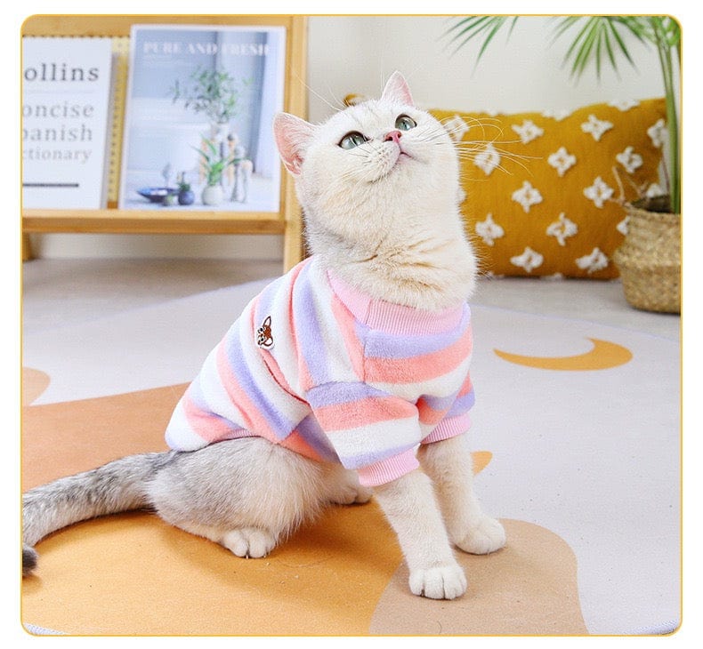 KUTKUT Soft Warm Fleece Small Dog & Cat Shirt, Cute Stripe Pattern Stretchable Winter Cosy Vest Tshirt for Chiuhuahua, Yorkshire, Toypom etc - kutkutstyle