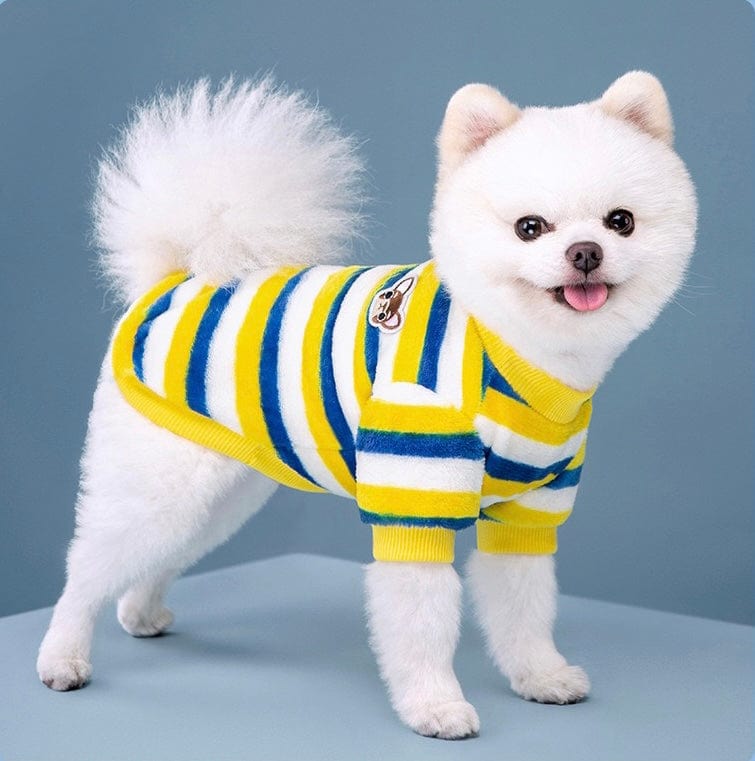 KUTKUT Soft Warm Fleece Small Dog & Cat Shirt, Cute Stripe Pattern Stretchable Winter Cosy Vest Tshirt for Chiuhuahua, Yorkshire, Toypom etc - kutkutstyle