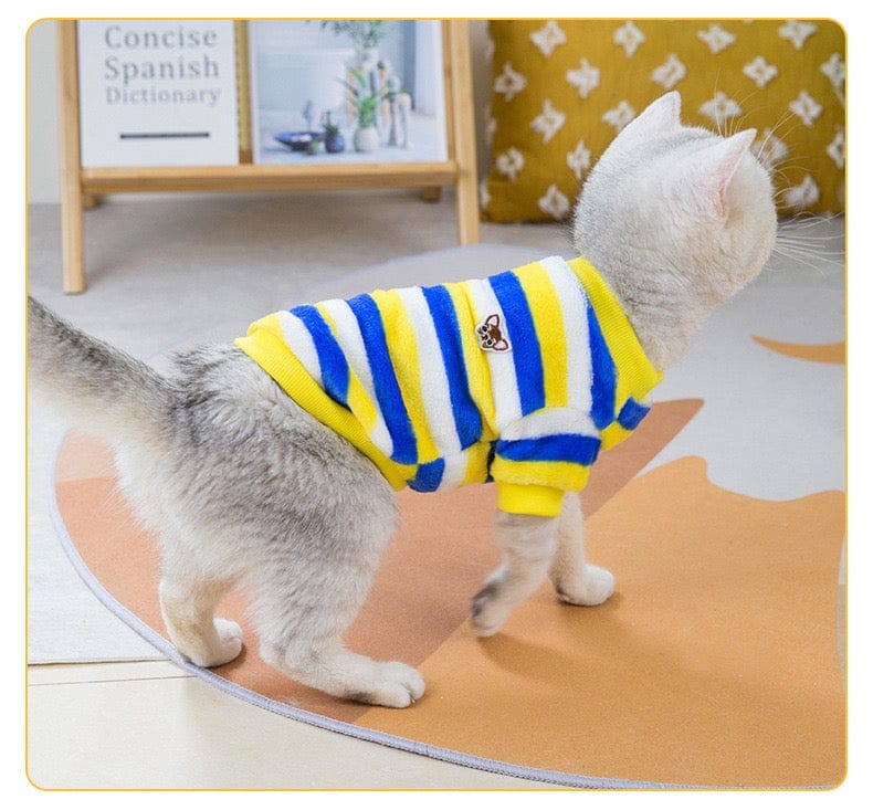 KUTKUT Soft Warm Fleece Small Dog & Cat Shirt, Cute Stripe Pattern Stretchable Winter Cosy Vest Tshirt for Chiuhuahua, Yorkshire, Toypom etc - kutkutstyle