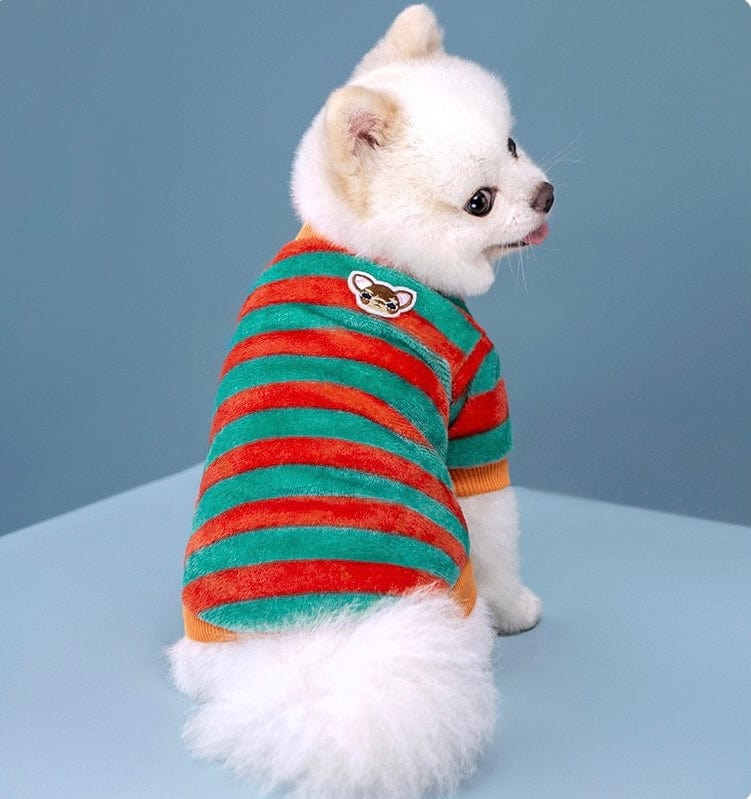 KUTKUT Soft Warm Fleece Small Dog & Cat Shirt, Cute Stripe Pattern Stretchable Winter Cosy Vest Tshirt for Chiuhuahua, Yorkshire, Toypom etc - kutkutstyle