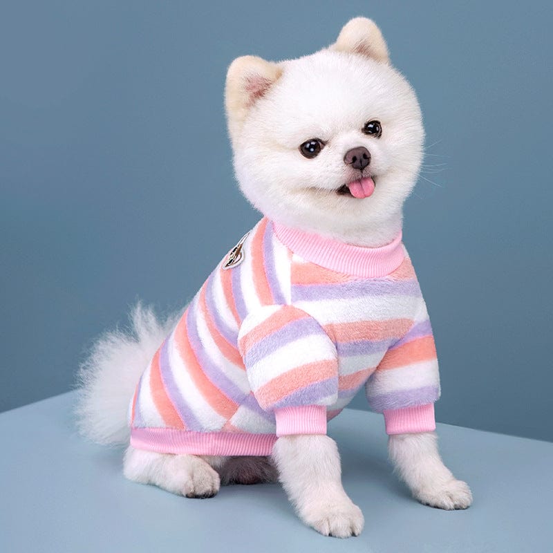 KUTKUT Soft Warm Fleece Small Dog & Cat Shirt, Cute Stripe Pattern Stretchable Winter Cosy Vest Tshirt for Chiuhuahua, Yorkshire, Toypom etc - kutkutstyle