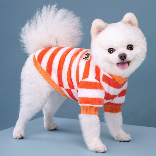 KUTKUT Soft Warm Fleece Small Dog & Cat Shirt, Cute Stripe Pattern Stretchable Winter Cosy Vest Tshirt for Chiuhuahua, Yorkshire, Toypom etc - kutkutstyle