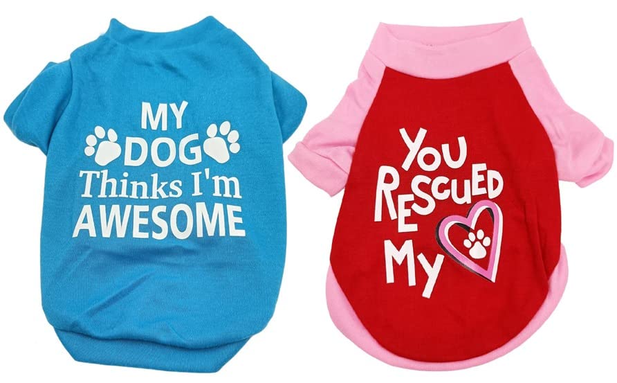 KUTKUT Dog Shirt for Small Dog Girl Pack of 2 Pieces Puppy Clothes for Shihtzu, Papillon, Maltese, Cats Summer Pet Outfits Female Outfits Tshirt Apparel (Size: L, Chest Girth 45cm, Length 35c